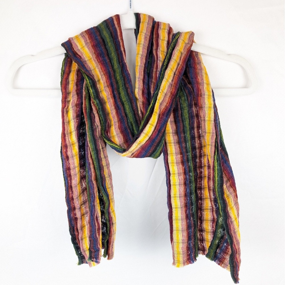 Vintage Y2K Indie Sleaze Striped Scarf 10 x 51‎ Colorful Grunge Western Festival